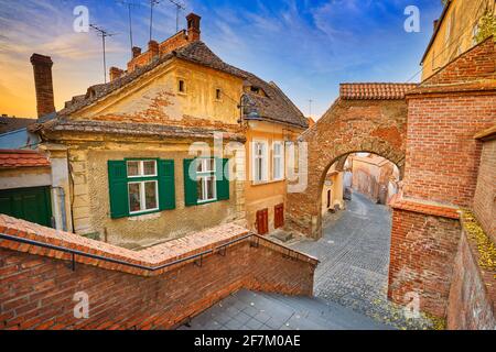 La vieille ville de Sibiu, en Transylvanie, Roumanie Banque D'Images