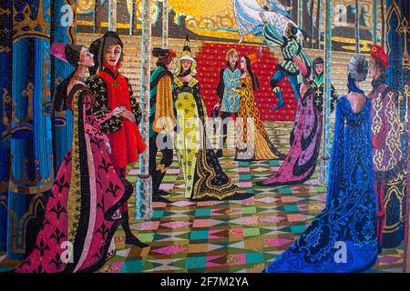 Orlando, Floride. 04 août 2020. Peintures murales en mosaïque du château de Cendrillon à Magic Kingdom (395) Banque D'Images