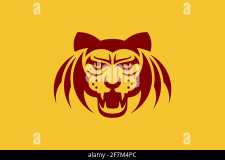 Logo de la tête de tigre palmé. La tête de tigre combinée à des ailes de chauve-souris, un logo unique et créatif, symbolise la force parfaite entre terre et air. Illustration de Vecteur