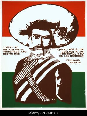 Emiliano Zapata. Poster sérigraphie du général révolutionnaire mexicain Emiliano Zapata Salazar (1879-1919) avec la citation "Je veux mourir esclave de principes et non d'hommes" (Quiero morir un esclavo a los principios y no de los hombres) Banque D'Images