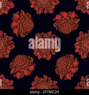 Motif sans couture avec etlingera de couleur dessiné à la main Illustration de Vecteur