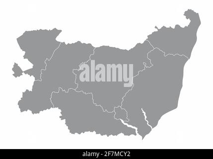 La carte isolée du comté de Suffolk est divisée en districts, en Angleterre Illustration de Vecteur