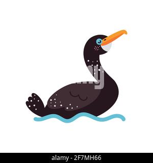 Illustration vectorielle sur fond blanc, oiseau cormorant. Illustration de Vecteur