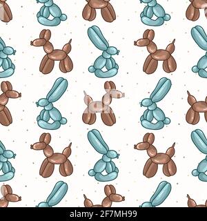 Joli dessin animé unisex lapin et chien ballon animal fond. Décoration d'intérieur simple de fête de boho dessinée à la main. Genre neutre amusement enfants naïf Illustration de Vecteur