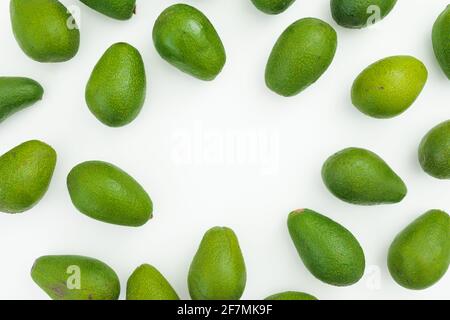 Cadre d'avocat isolé sur fond blanc. Flat lay, vue de dessus. Concept alimentaire. Banque D'Images