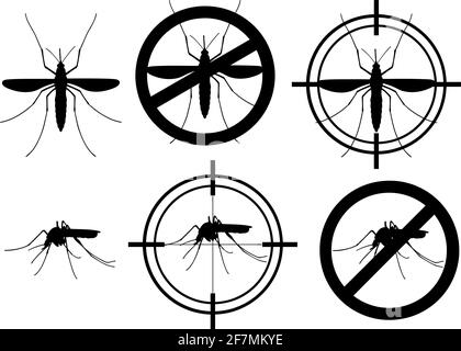 Groupe d'avertissement les moustiques interdits signe et cible isolé sur blanc Illustration de Vecteur