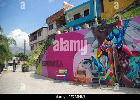 Street Art à Comuna 13, Medellin, Colombie Banque D'Images