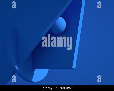 Résumé bleu installation minimale avec primitives géométriques, illustration de rendu 3d Banque D'Images