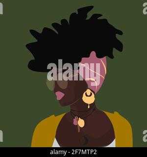 femme noire en turban sur fond olive Illustration de Vecteur