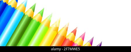 Jeu de crayons de bois de couleur sur fond blanc. Outils de dessin et de créativité. Illustration de la bannière vectorielle Illustration de Vecteur