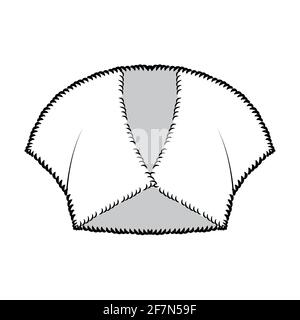 Boléro en fausse fourrure illustration technique de la mode avec col en V, manches à capuchon, style découpé, corps ajusté, longueur de la coupe. Vêtements à dessus plat à l'avant, couleur blanche. Femmes, hommes unisex CAD maquette Illustration de Vecteur