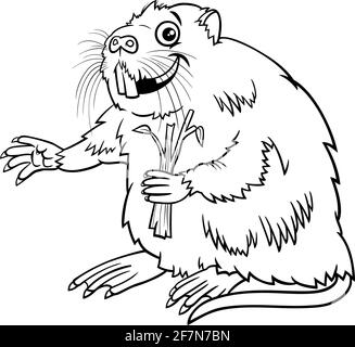 Dessin animé noir et blanc de nutria ou de coypu comic page de livre de coloriage de personnages d'animaux Illustration de Vecteur