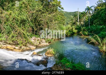 Les eaux de la descente d'El Nicho forment une piscine naturelle immaculée dans le Parc naturel d'El Nicho, province de Cienfuegos, Cuba. Banque D'Images