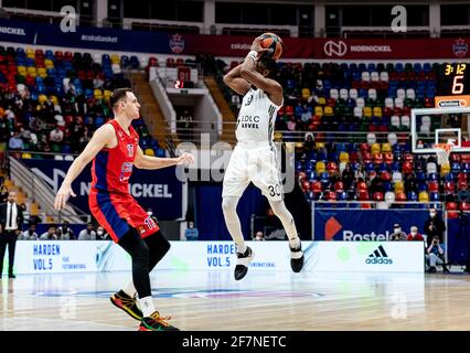 Moscou, Russie. 08 avril 2021. Norris Cole, #30 de LDLC Asvel Villeurbanne joue contre CSKA Moscou lors de la Turkish Airlines EuroLeague Round 34 de la saison 2020-2021 à Megasport Arena. (Note finale; CSKA Moscou 88:70 LDLC Asvel Villeurbanne). (Photo de Nicholas Muller/SOPA Images/Sipa USA) crédit: SIPA USA/Alay Live News Banque D'Images