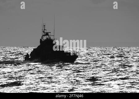 RNLB Jim Moffat (14-38), un canot de sauvetage de classe Trent exploité par la Royal National Lifeboat institution (RNLI), à Ayr lors du salon de l'aéronautique écossais en 2015 Banque D'Images