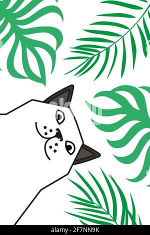 Cat vous dit de vous réveiller sur la plage sous paumes Illustration de Vecteur