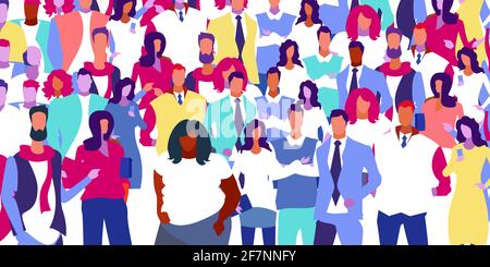 groupe de mix race personnes grande foule hommes femmes debout ensemble, gros plan portrait, illustration vectorielle horizontale Illustration de Vecteur