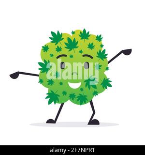 mignon sourire cannabis herbe bouton dessin animé personnage médical marijuana drogue consommation concept plat Illustration de Vecteur