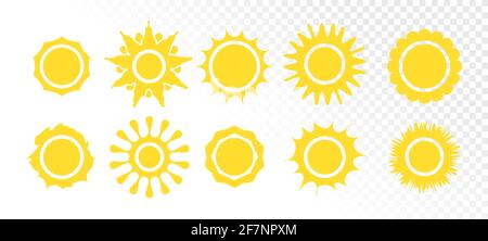 Icônes de soleil jaune sur l'illustration vectorielle d'arrière-plan blanc. Illustration de Vecteur