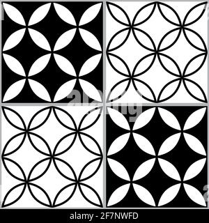 Carreaux géoémétiques marocains et turcs, motif vectoriel sans couture, motif textile abstrait noir et blanc ou imprimé en tissu Illustration de Vecteur