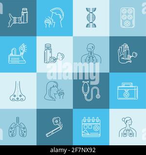 icônes carrées d'asthme Illustration de Vecteur