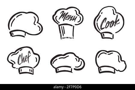 Chapeau de chef, style dessiné à la main, illustration vectorielle. Banque D'Images