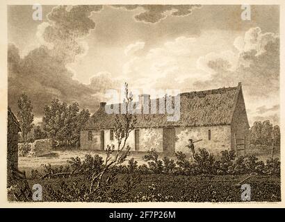 1805 gravure originale du lieu de naissance de Robert Burns à Kirk Alloway, Ayrshire, de 1811 vues en Grande-Bretagne du Nord, illustration des œuvres de Robert B. Banque D'Images