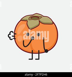 Illustration vectorielle du personnage Persimmon avec un visage mignon, des mains simples et des dessins de ligne de jambe sur un arrière-plan isolé. Style plat de dessin animé. Illustration de Vecteur