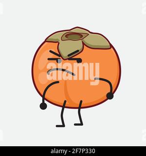 Illustration vectorielle du personnage Persimmon avec un visage mignon, des mains simples et des dessins de ligne de jambe sur un arrière-plan isolé. Style plat de dessin animé. Illustration de Vecteur