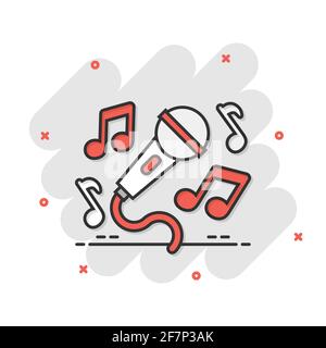 Icône de la musique de karaoké dans le style comique. Discours Microphone cartoon vector illustration sur fond blanc isolé. L'équipement audio splash concept d'entreprise Illustration de Vecteur