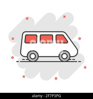 Fourgonnette passagers icône signe dans le style comique. Voiture bus vector cartoon illustration sur fond blanc isolé. Des camions de livraison de l'entreprise concept s bannière Illustration de Vecteur