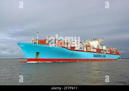 Bremerhaven, Brême, Allemagne - 16 juillet 2017 : navire à conteneurs Eugen Maersk sur la mer du Nord Banque D'Images