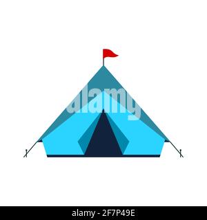 Tente de camping bleue isolée sur fond blanc. Matériel de tourisme et de voyage. Équipement de randonnée et de plein air. Icône de tente à baldaquin touristique simple. Vecteur, plat Illustration de Vecteur