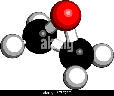Molécule d'oxyde d'éthylène (oxirane). Les utilisations incluent la stérilisation des dispositifs médicaux et comme précurseur des polymères. Rendu 3D. Les atomes sont représentés par un Illustration de Vecteur