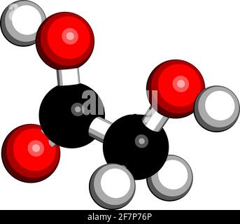 Molécule d'acide glycolique (acide hydroacétique). Rendu 3D. Les atomes sont représentés sous forme de sphères avec un codage couleur conventionnel : hydrogène (blanc), carbone (bl Illustration de Vecteur