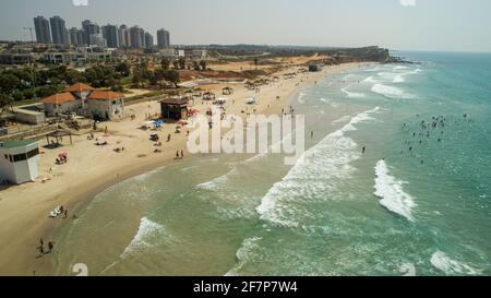 Photographie aérienne du littoral de Hadera, Israël Banque D'Images