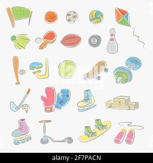 grand jeu d'équipements de sport sur blanc Illustration de Vecteur