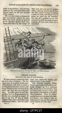 Dans le calendrier Newgate. Le pirate Philip Roche a tué l'équipage d'un navire, les jetant à bord du XVIIIe siècle Banque D'Images
