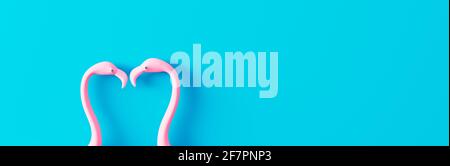 Prêt pour l'été Love concept. Flamants roses sur fond bleu avec espace de copie 3D rendu illustration 3D Banque D'Images