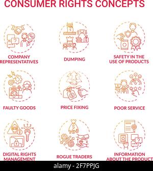 Jeu d'icônes de concept de droits du consommateur Illustration de Vecteur