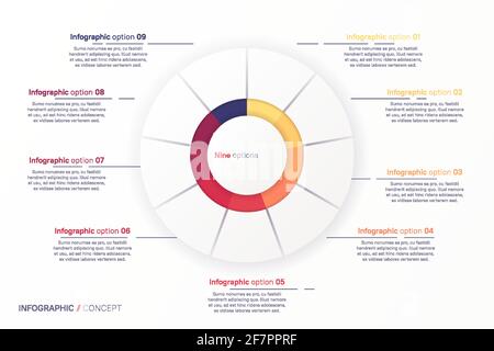 Modèle de graphique vectoriel circulaire divisé en neuf parties Illustration de Vecteur