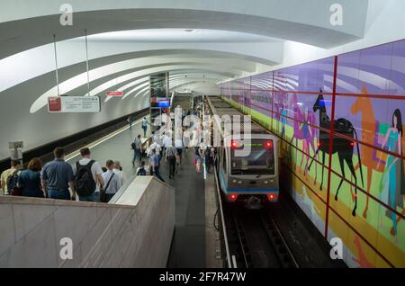 29 mai 2019 Moscou, Russie. Passagers à la station de métro Bitsevsky Park à Moscou. Banque D'Images