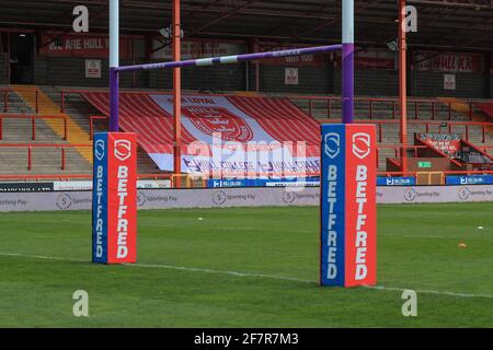 Un drapeau KR de Hull a traversé le stand du Hull College Craven Park en prévision de ce soir de la Betfred Challenge Cup 3e partie ronde Hull KR v Castleford Tigers à Kingston upon Hull, Royaume-Uni, le 4/9/2021. (Photo de Mark Cosgrove/News Images/Sipa USA) Banque D'Images