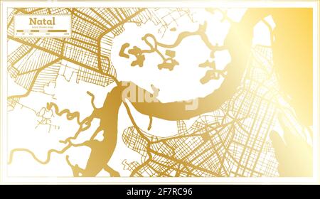 Natal Brésil carte de la ville en style rétro en couleur dorée. Carte de contour. Illustration vectorielle. Illustration de Vecteur