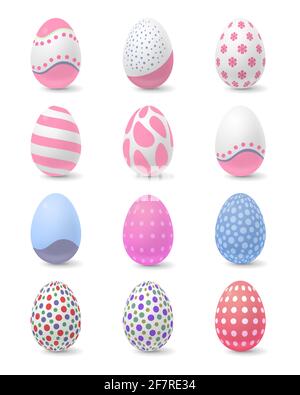 L'illustration vectorielle de l'ensemble d'oeufs de Pâques est en position verticale et est peinte dans différents styles. Les œufs sont isolés sur un fond blanc. Illustration de Vecteur