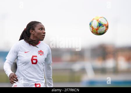 Cardiff, pays de Galles, Royaume-Uni. 9 avril 2021. Deanne Rose du Canada pendant le match international amical entre femmes du pays de Galles et femmes du Canada au stade Leckwith à Cardiff. Crédit : Mark Hawkins/Alay Live News Banque D'Images