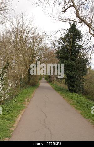 Old Tramway Footpath, Stratford upon Avon, Warwickshire, Royaume-Uni, au début du printemps sans personne sur le sentier. Banque D'Images