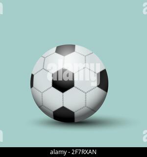 Ballon de football en cuir motif vectoriel classique blanc et noir sur fond bleu clair. Illustration de Vecteur