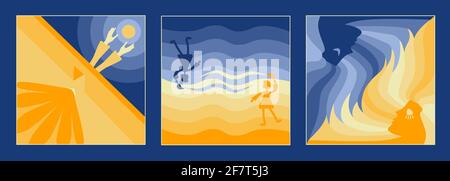 Ensemble de photos abstraites. Pourrait être un concept pour le soleil et la lune, chaud et froid, orange et bleu, été et hiver, clair et foncé, jour et nuit ou Illustration de Vecteur