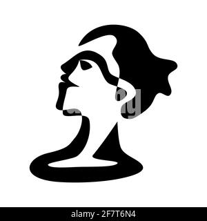 Silhouette simple de la face féminine en noir et blanc, logo abstrait Illustration de Vecteur